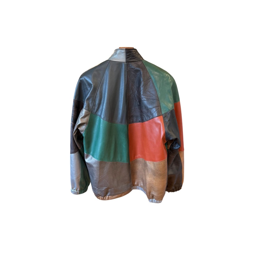 Vtg 90s Pelle Italia by Sandro Patchwork Leather Bomber Jacket Multi Color USA M
